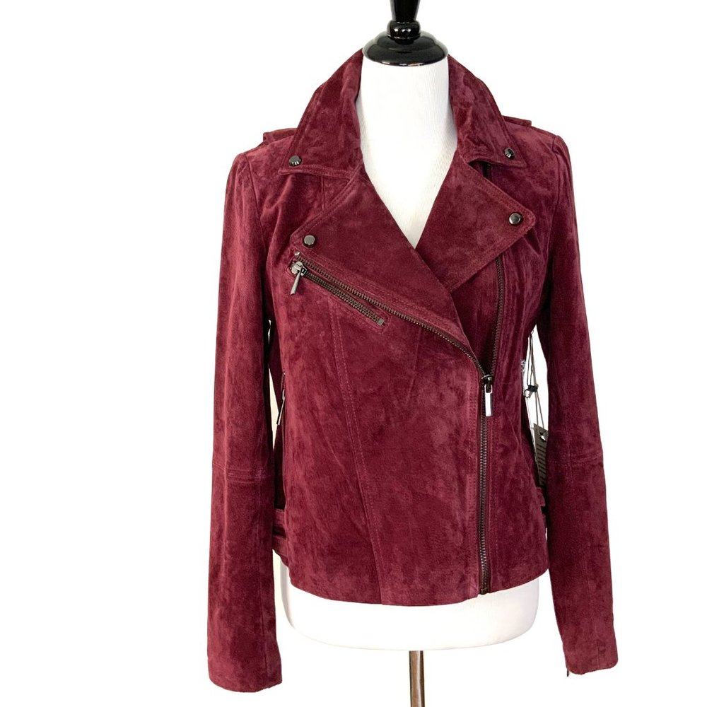 New Bagatelle Leather  Suede Moto Jacket Maroon Sz M - Picture 2 of 16